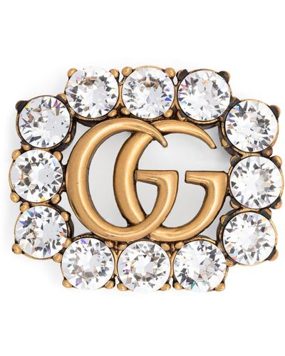 Gucci Gold-tone gg Crystal Brooch - White
