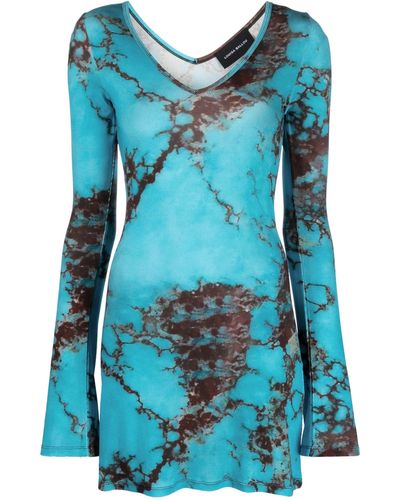 Louisa Ballou Stone-print Mini Dress - Blue