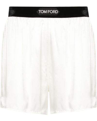 Tom Ford White Logo-appliqué Satin Shorts - Black