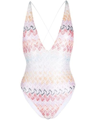 Missoni One-piece Swimsuit With V-neck And Zigzag Print - Pink