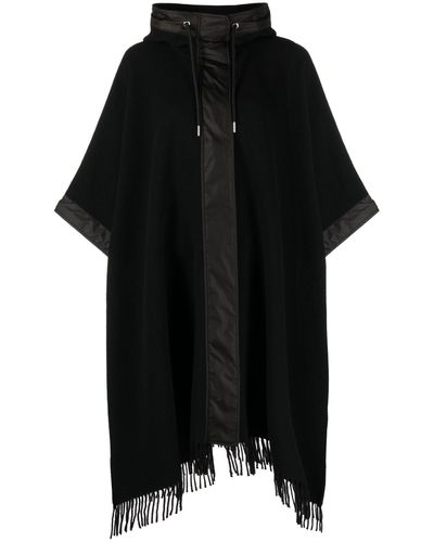 Moncler Hooded Fringed Wool Cape - Black