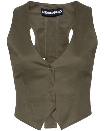 ANDREADAMO Brown Cut-out Cotton Twill Vest - Green