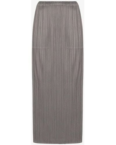 Pleats Please Issey Miyake Basics Plissé Midi Skirt - Women's - Polyester - Gray