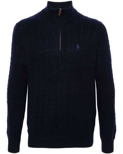 Polo Ralph Lauren Polo Pony Cable-knit Sweater - Men's - Cotton/wool - Blue