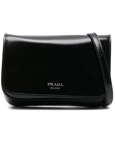 Prada Logo-print Leather Messenger Bag - Black