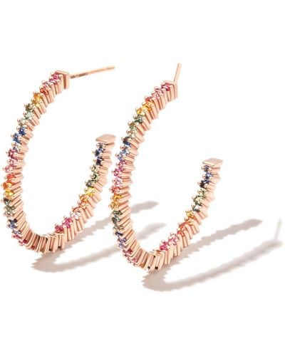 Suzanne Kalan 18k Rose Rainbow Sapphire Hoop Earrings - White