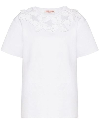 Valentino Garavani Floral-appliqué Cotton T-shirt - White
