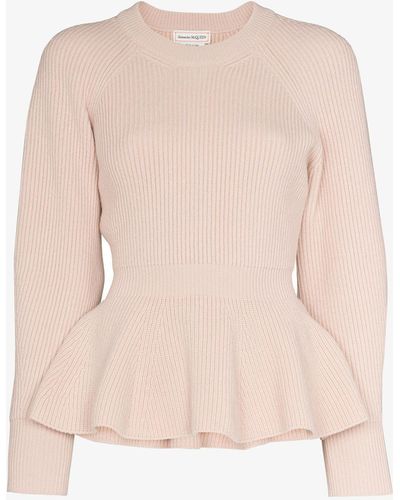 Alexander McQueen Peplum Wool Sweater - Pink