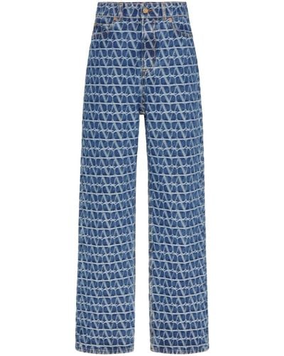 Valentino Garavani Toile Iconographe Straight-leg Jeans - Women's - Cotton - Blue