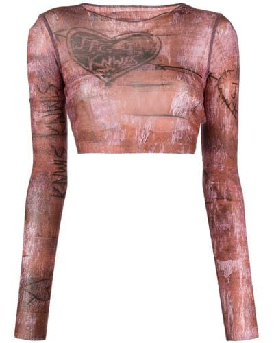 Jean Paul Gaultier X Knwls Graphic-print Cropped Top - Pink