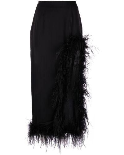 De La Vali Lulo Feather Trim Midi Skirt - Black