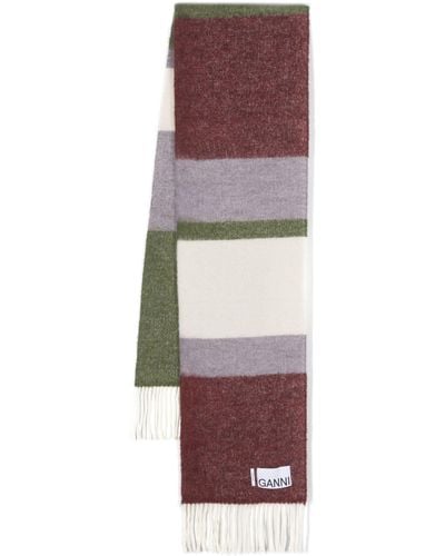 Ganni Multicolour Striped Fringed Scarf - Women's - Polyamide/acrylic/wool/alpaca - Purple