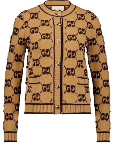 Gucci GG Wool Bouclé Jacquard Cardigan - Brown