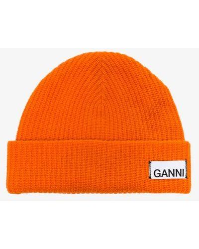 Ganni Knitted Beanie Hat - Orange