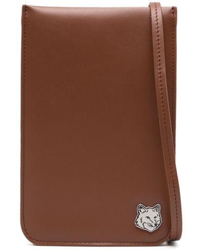 Maison Kitsuné Fox Plaque Leather Crossbody Bag - Brown