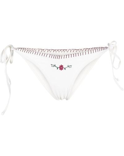 Frankie's Bikinis White Connor Floral-embroidery Side-tie Bikini Bottoms