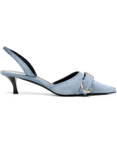 Givenchy Side-buckled Denim Sling-back Court Shoes - Women's - Calf Leather/cotton - White