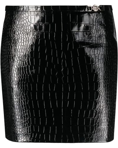 Versace Crocodile-effect Leather Miniskirt - Black