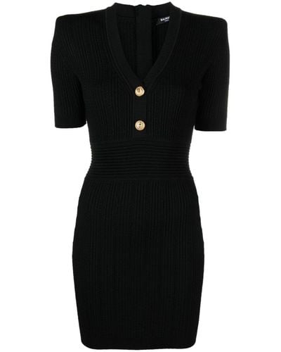 Balmain Ribbed-knit Short-sleeve Dress - Women's - Sustainable Viscose/polyamide - Black