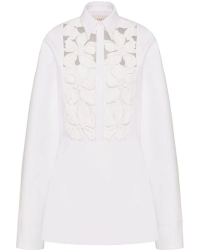 Valentino Garavani Floral-embroidery Cotton Shirt Dress - White