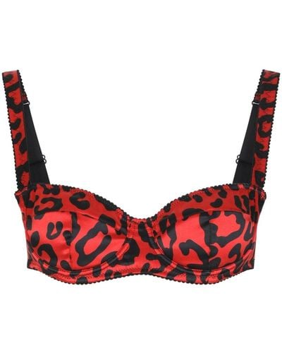 Dolce & Gabbana Leopard Print Silk Balconette Bra - Red