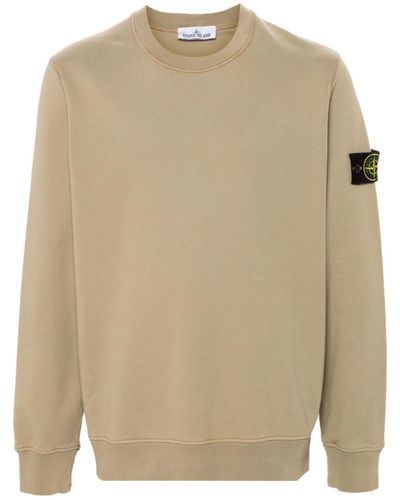 Stone Island Compass-appliqué Cotton Sweatshirt - Natural