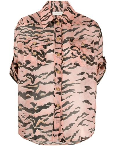 Zimmermann Matchmaker Safari Tiger-print Organza Shirt - Pink