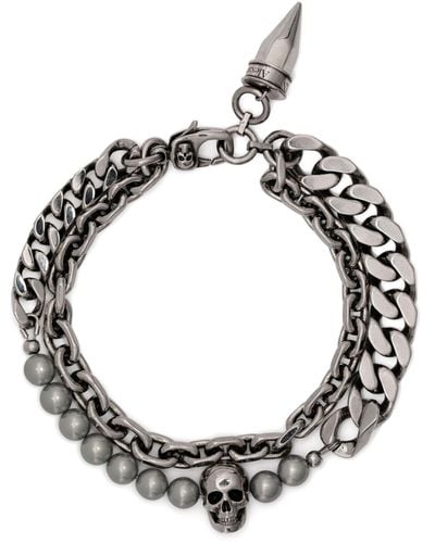 Alexander McQueen Bracelet With Pearls And Skull Studs - Metallic