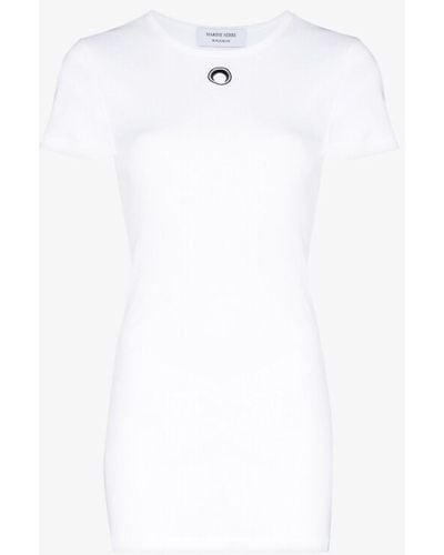 Marine Serre Fine-ribbed Organic Cotton T-shirt Dress - Women's - Organic Cotton - White
