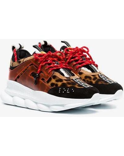 Versace Multicoloured Chain Reaction Leopard Print Leather Trainers