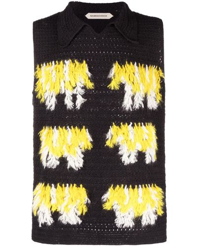 NAMACHEKO Baran Polo Fringed-detail Knitted Vest - Black