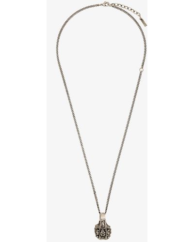 Saint Laurent Silver Tone Turquoise Ring Pendant Necklace - Women's - Brass - Metallic