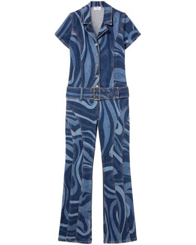 Emilio Pucci Marmo-print Denim Jumpsuit - Women's - Cotton/elastane - Blue