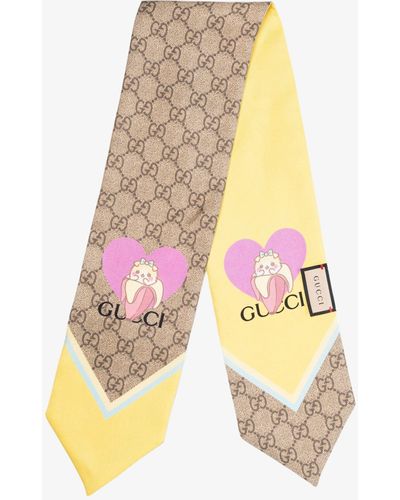 Gucci Neutral Bananya Cat Novelty Silk Scarf - Women's - Silk - Yellow