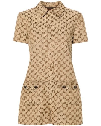 Gucci Brown gg Supreme Canvas Playsuit - Natural