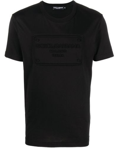 Dolce & Gabbana Logo Embossed Raffia T Shirt - Black