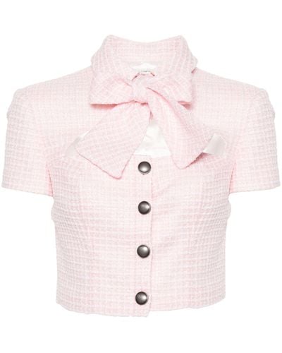 Alessandra Rich Bow-detailed Tweed Crop Top - Women's - Polyamide/viscose/polyester - Pink