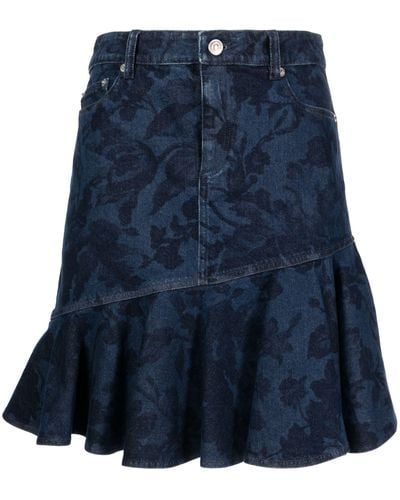 Erdem Floral-jacquard Denim Skirt - Women's - Elastane/cotton - Blue