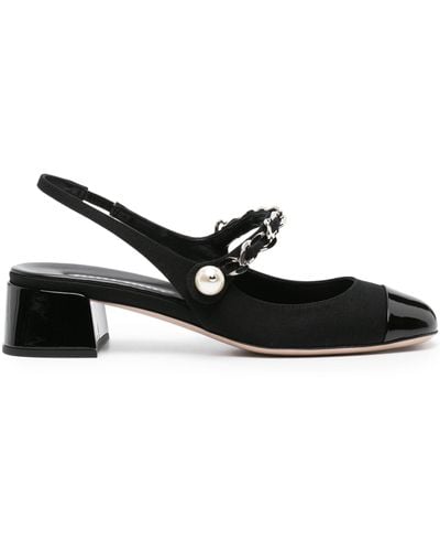 Miu Miu Pearl-embellished 35 Leather Court Shoes - Black