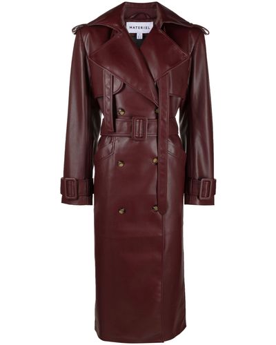 Matériel Burgundy Double-breasted Faux-leather Coat - Red