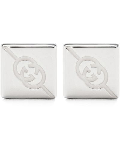 Gucci Square Interlocking G Stud Earrings - White