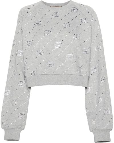Gucci Interlocking G Crystal-embellished Sweatshirt - Gray