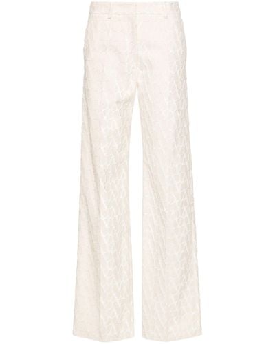 Valentino Garavani Beige Toile Iconographe Flocked Tailored Pants - Women's - Cotton/viscose/silk - White