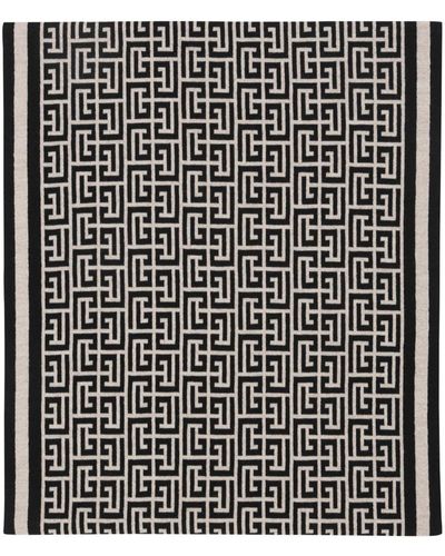 Balmain Monogram-print Wool Scarf - Black