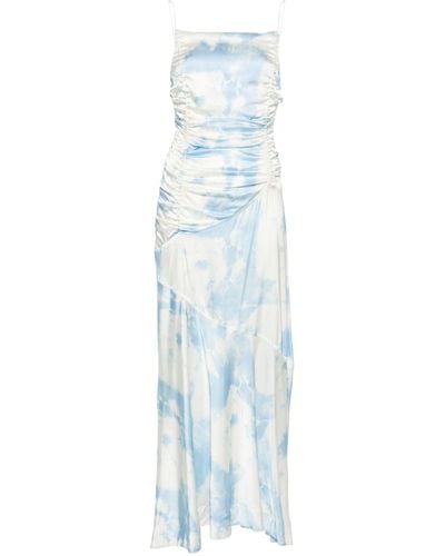 Ganni Cloud-print Satin Maxi Dress - Blue
