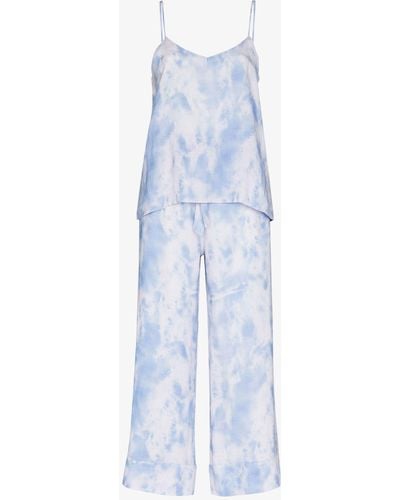 Desmond & Dempsey White Summer Dusk Tie-dye Linen Pyjamas - Women's - Linen/flax - Blue