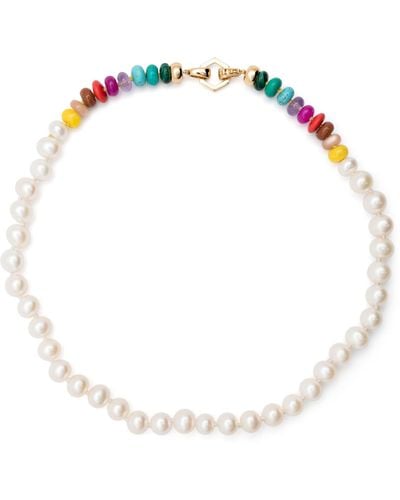 Harwell Godfrey 18k Yellow Rainbow Bead Pearl Necklace - Women's - Yellow Agate/moon Stone/coral/18kt Yellow - White