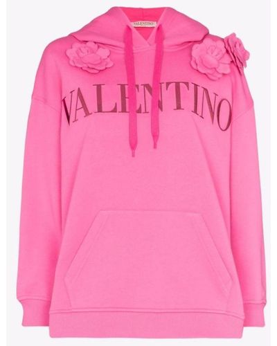 Valentino Floral Appliqué Cotton Hoodie - Pink