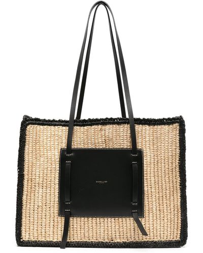 DeMellier London Neutral Capri Raffia Tote Bag - Women's - Leather/cotton/raffia - Black