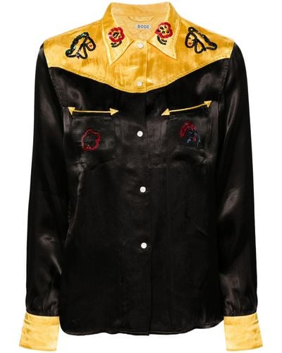 Bode Sequin Rodeo Satin Shirt - Black